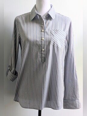 NWT...Tommy Hilfiger Striped 100% Cotton Pop-Over Blouse Size M